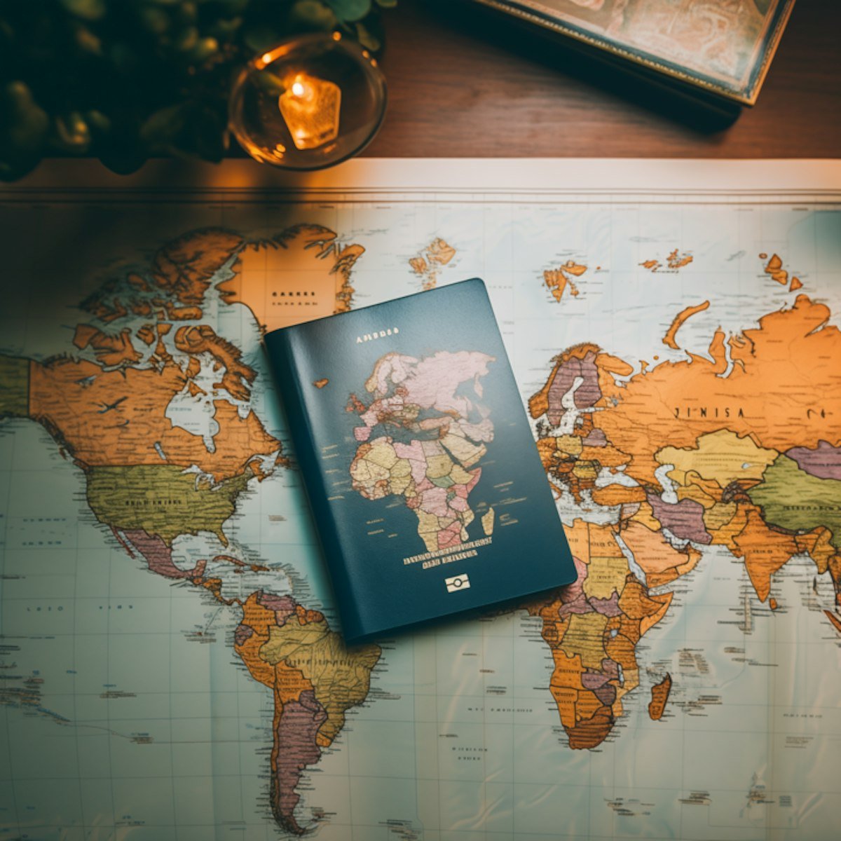 Passport on world map symbolizing global financial planning for expats and international clients.